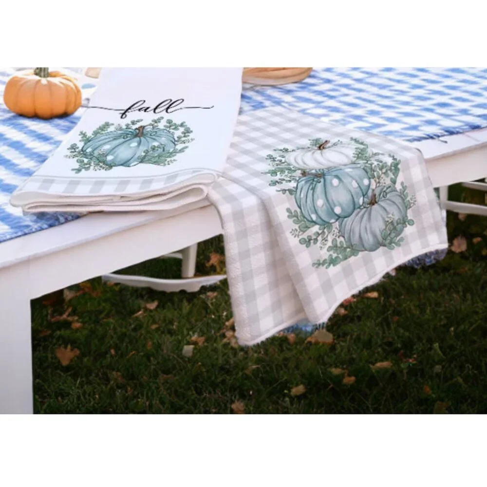 Fall Kitchen Towels Pumpkin Autumn Holiday Thanksgiving Farmhouse Cottage Decor